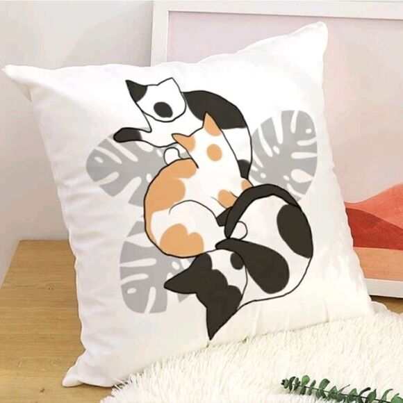 Cat Plant Print Design Accent Pillow Cover - Picture 2 of 5